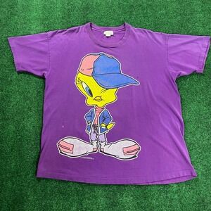 1990s Looney Tunes Tweety Bird Purple Vintage T-Shirt XL